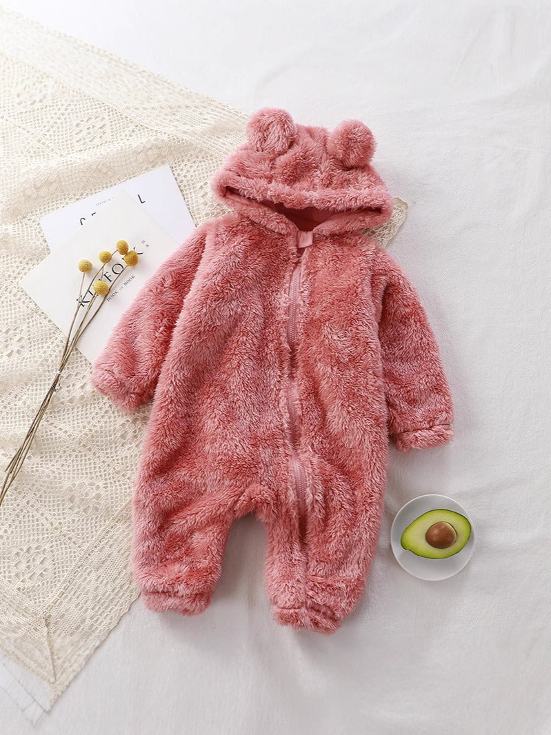 Baby Fleece Hooded Onesie Winter Warm Full-Body Zippered Pajamas