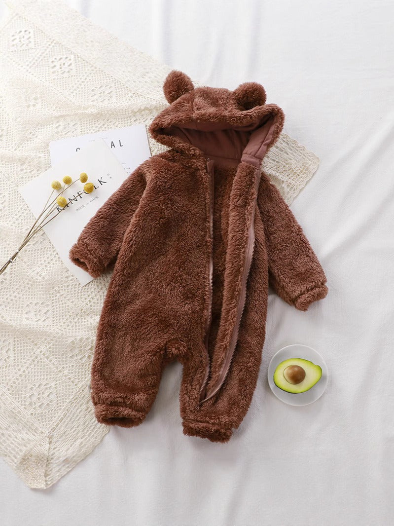 Baby Fleece Hooded Onesie Winter Warm Full-Body Zippered Pajamas