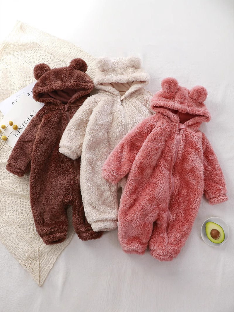 Baby Fleece Hooded Onesie Winter Warm Full-Body Zippered Pajamas