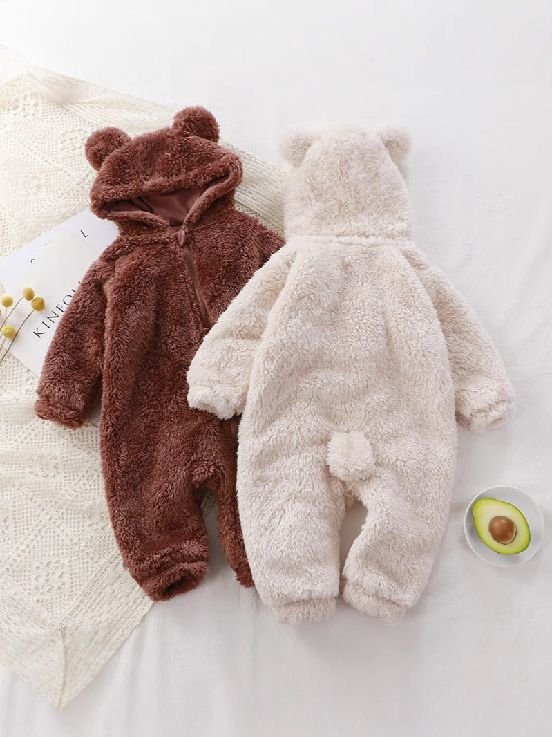 Baby Fleece Hooded Onesie Winter Warm Full-Body Zippered Pajamas