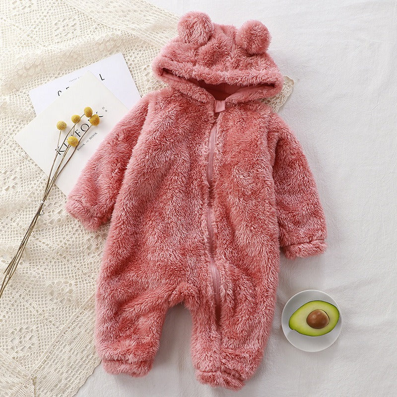 Baby Fleece Hooded Onesie Winter Warm Full-Body Zippered Pajamas