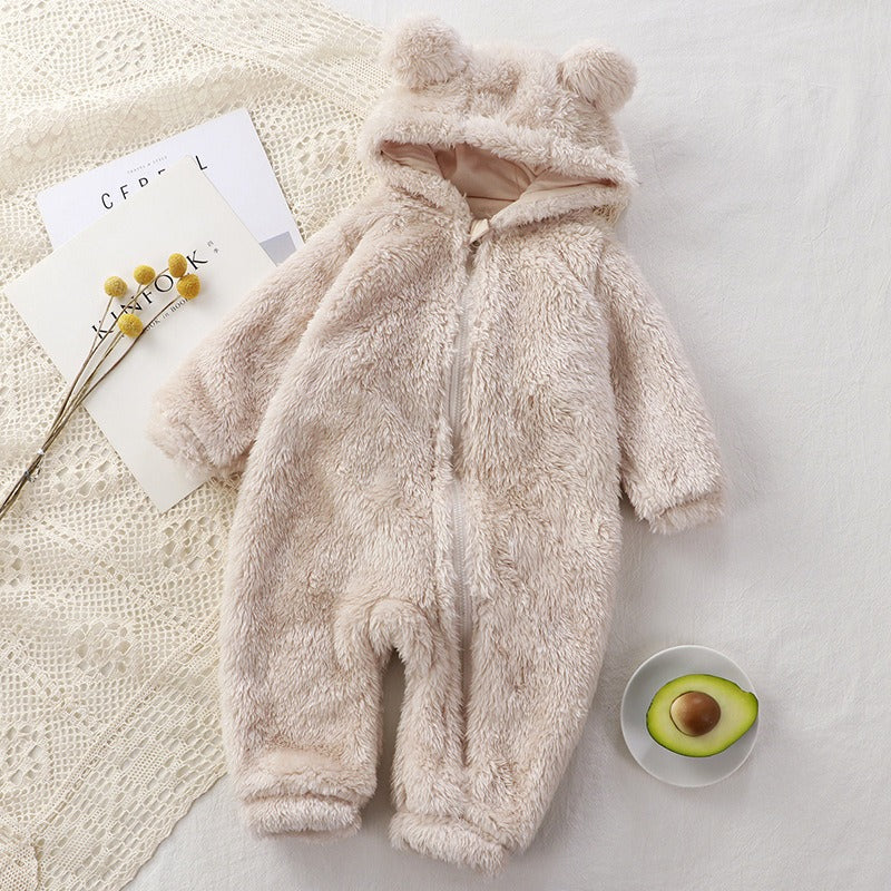Baby Fleece Hooded Onesie Winter Warm Full-Body Zippered Pajamas
