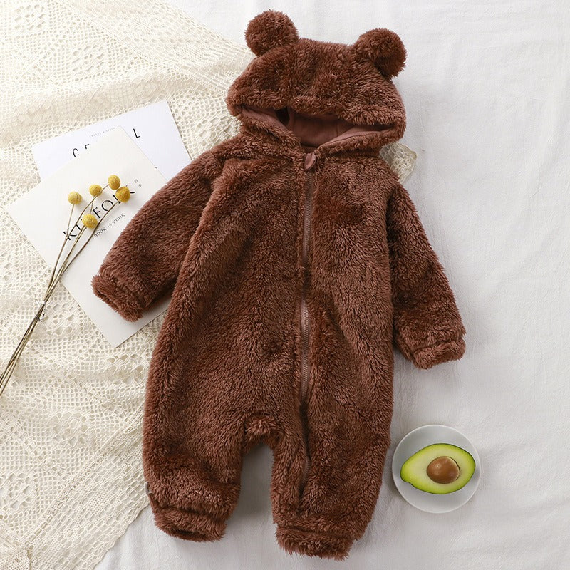 Baby Fleece Hooded Onesie Winter Warm Full-Body Zippered Pajamas