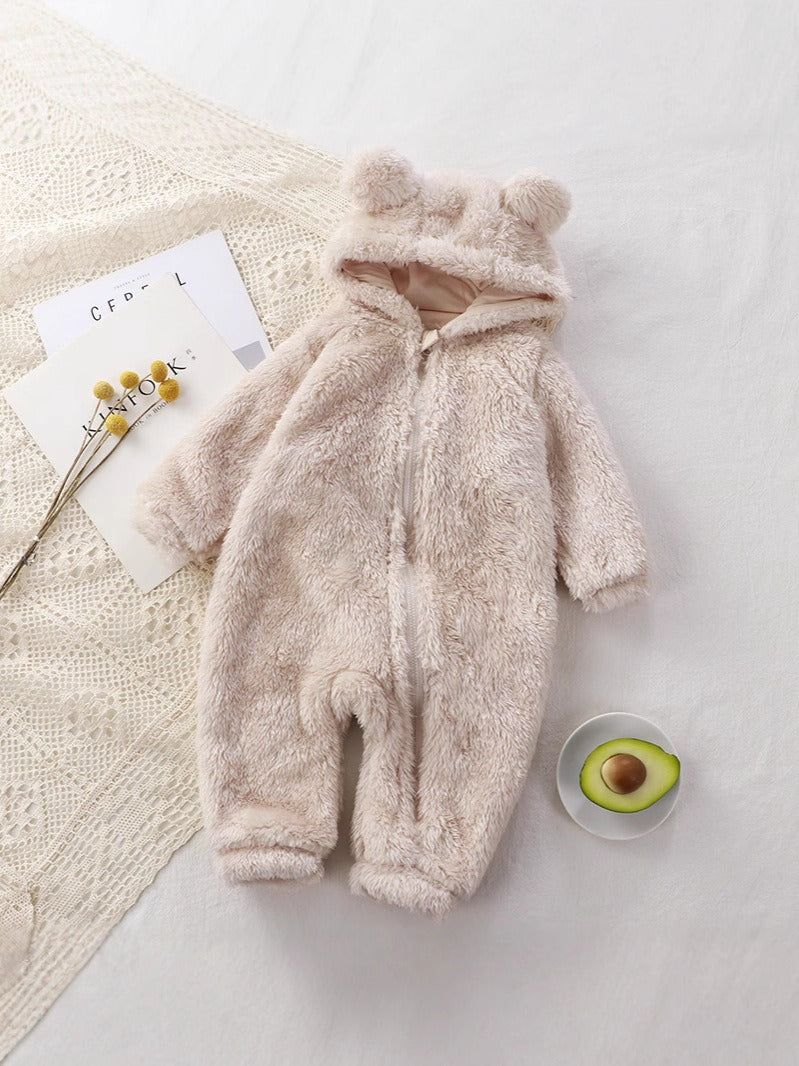 Baby Fleece Hooded Onesie Winter Warm Full-Body Zippered Pajamas
