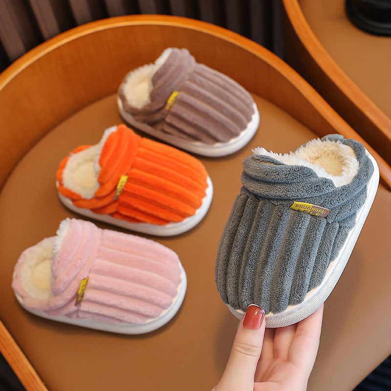 Winter Kids Fleece-Lined Cotton Slippers with Anti-Slip Sole